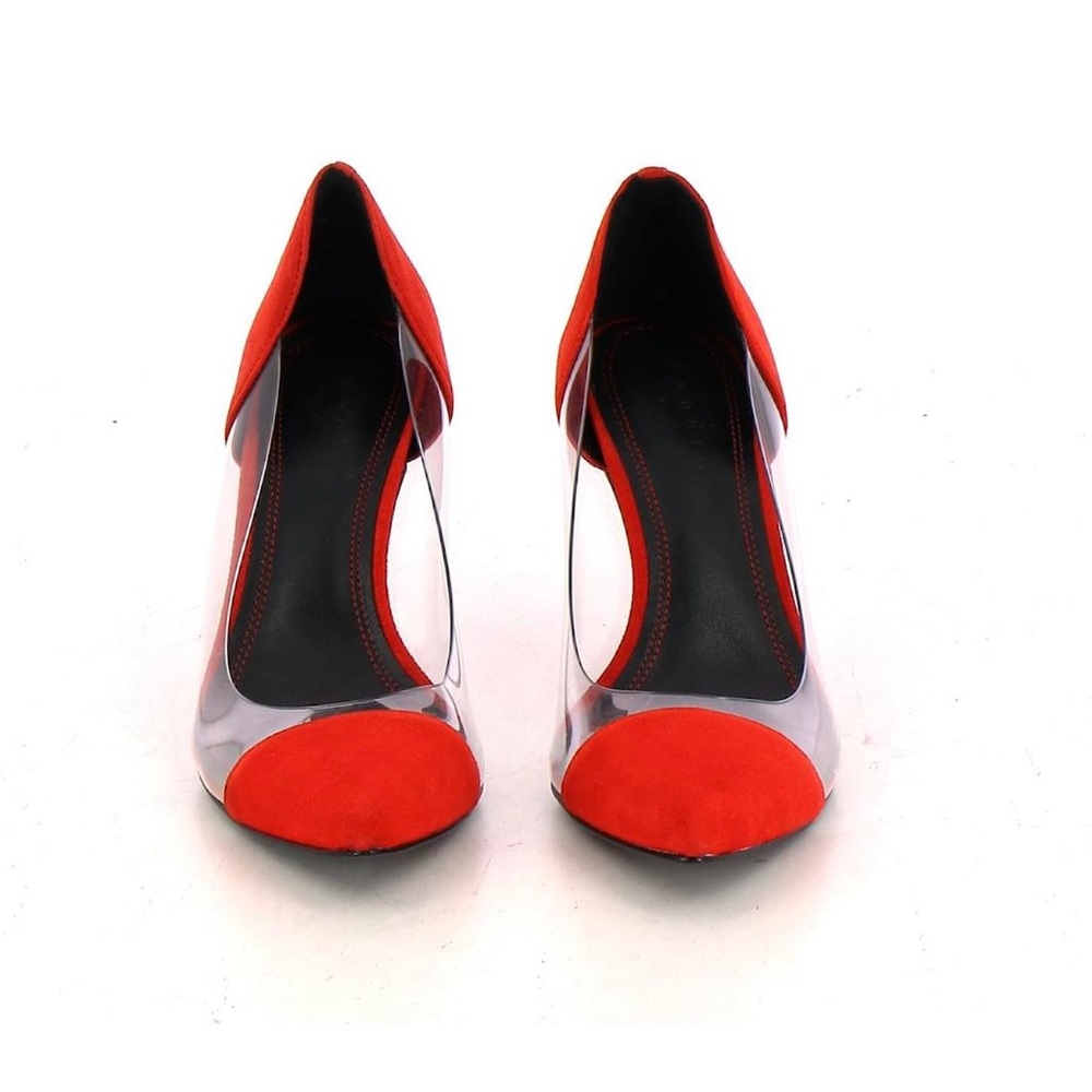 $340 Sandro Orange Suede Clear Vinyl Pointed Toe Pumps Heels Size 9.5/40 - Picture 2 of 14